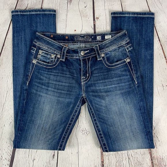 Miss Me Signature Blue Jeans Low Rise Straight Cross Pocket Jeans Size 2… - Picture 5 of 13